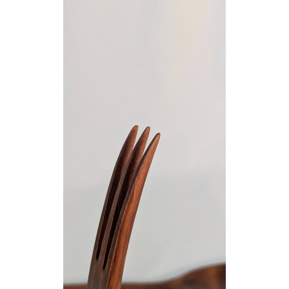 Vintage MCM Baribocraft salad bowl set handcrafted Canadian maple bowls utensils - Picture 10 of 13